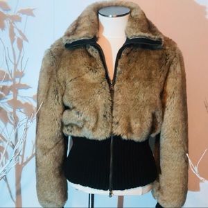 Express faux rabbit fur bomber jacket